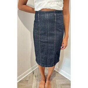 7 SEVEN For All Mankind Dark Denim Jean Long Straight Back Zip Pencil Skirt 29